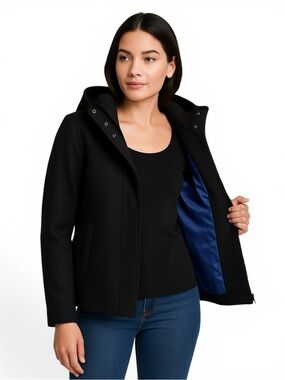 J.Crew Chateau Wool Melton Hooded Bib Jacket Black Size 10